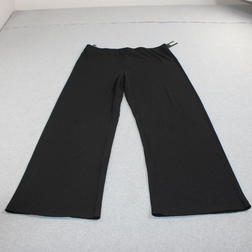 Donna Karan Pants Women Large Black Wide Leg Pull On Ribbed Sweatpants Lounge